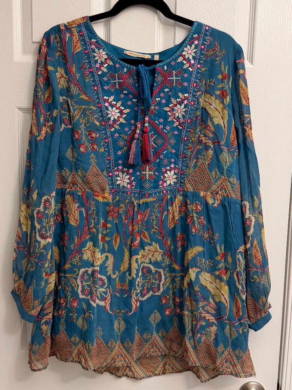 SOFT SURROUNDINGS teal blue floral boho tunic top (XL)